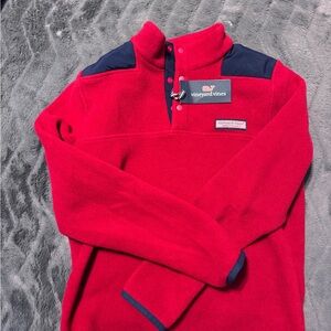 Vineyard Vines Red and Navy Fleece Pullover